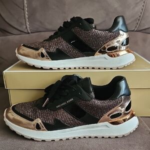 Michael Kors Monroe Trainer Glitter Chain Mesh 8.5 Rose Gold